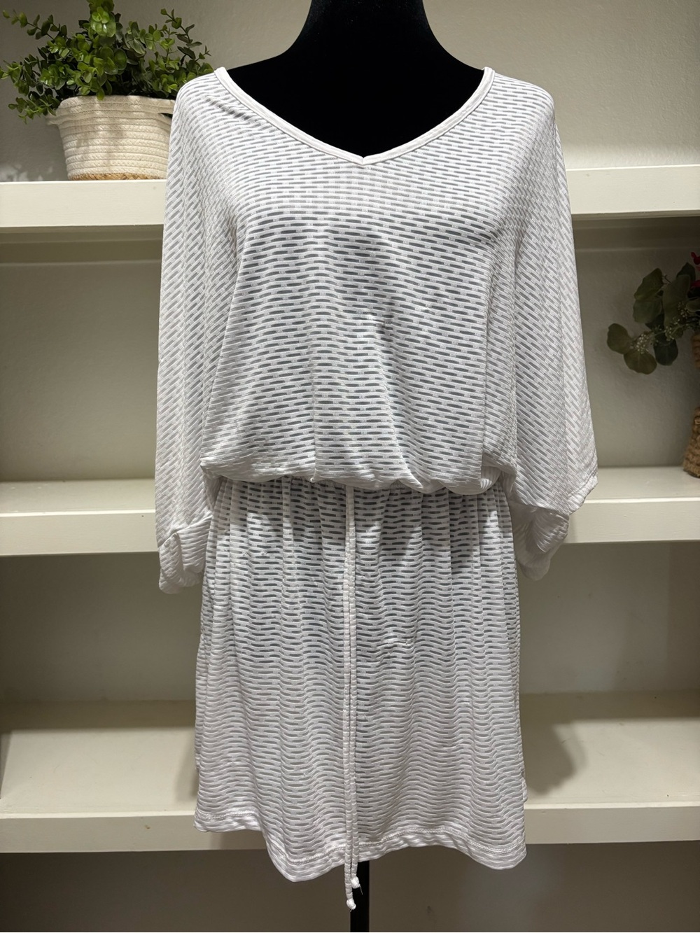 Catalina White Textured V-Neck Mini Dress